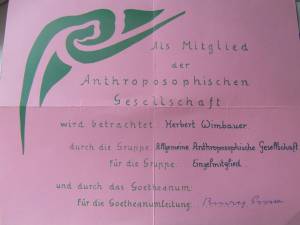 Papas Mitgliedskarte der Anthroposophischen Gesellschaft, Dornach
